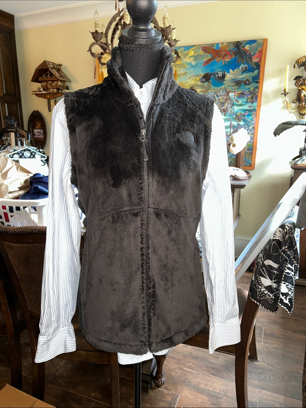 North Face Women's Black Plush Zip-Up Vest Sz M - Picture 1 of 6
